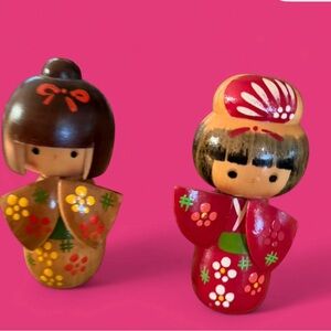 Colorful Wooden Kokeshi Dolls Set